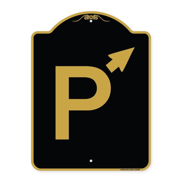 PWith Up Arrow Pointing Right, Black & Gold Aluminum Architectural Sign, 18" x 24", BG-1824-23509